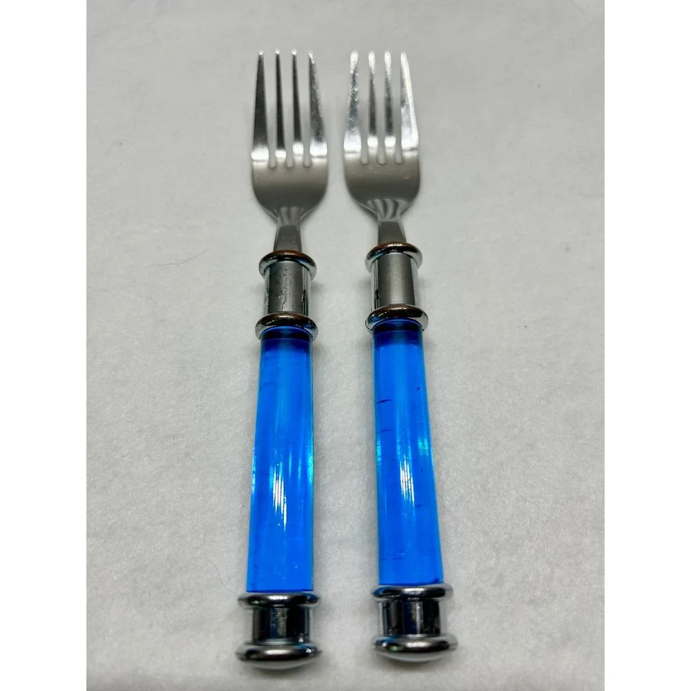 Stainless Steel Flatware 10pc Set Blue Acrylic Handle Knives Spoons Forks China